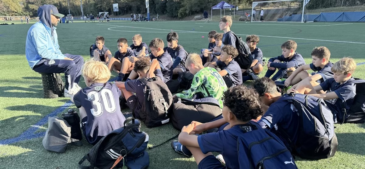 Team huddle with coach